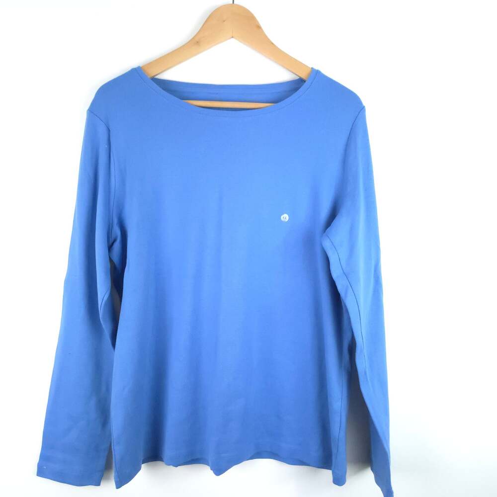 NEW Talbots Plus Blue Knit Solid Long Sleeve Tee Top Round Neck Size 1X